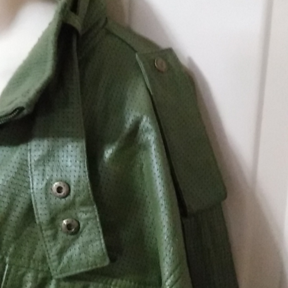 Green Leather Motorcycle Jacket 3XL - Picture 8 of 15